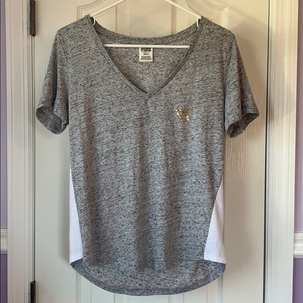 VS Pink Grey & White Tee with Gold Sequin Dogs
